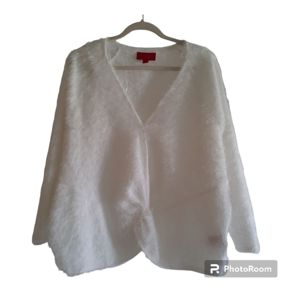 Jennifer Lopez Soft Fuzzy Eyelash Twist Front Popover Sweater